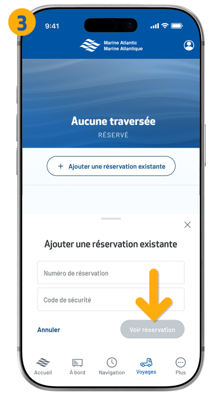 arrow pointing to access booking button in bottom right