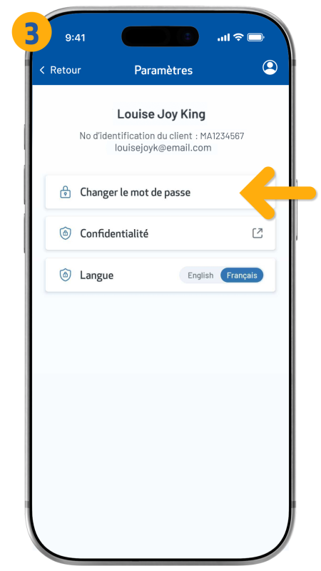 arrow pointing to change password